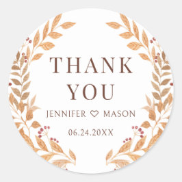 Adesivo Redondo Brown Autumn Fall Tree Deixa Casamento Obrigado