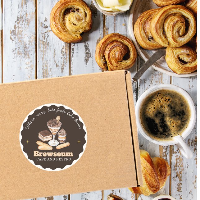 Adesivo Redondo  Brown CAFE & Restro Personalized Branding (Criador carregado)