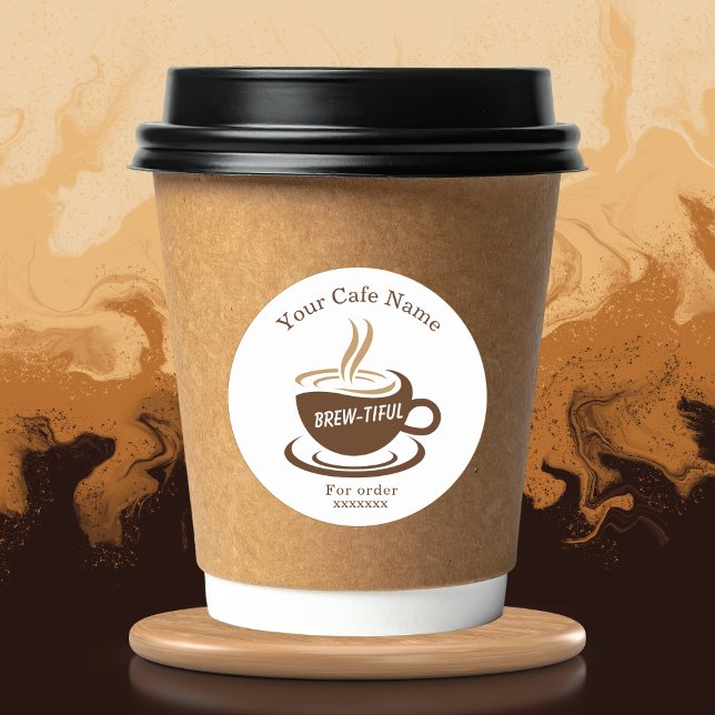 Adesivo Redondo Brown Coffee Shop Personalized Branding (Criador carregado)