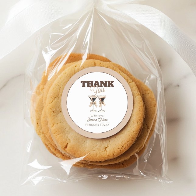 Adesivo Redondo Brown Espresso Martini aniversário de 30 anos Obri (Brown Espresso Martini 30th Birthday Thank You Classic Round Sticker)