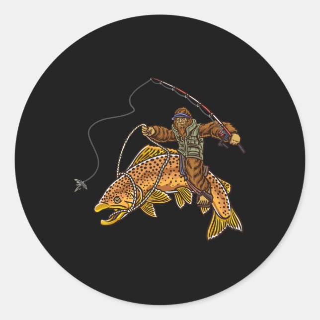 Adesivo Redondo Brown Trout River Fishing Bigfoot Hunting Fisherme (Frente)