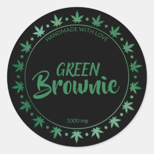 Adesivo Redondo Brownie Preto E Verde Rótulo de comestíveis cas