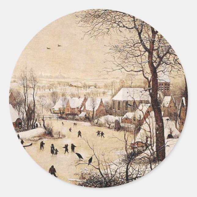 Adesivo Redondo Bruegel the Elder - Paisagem de inverno (Frente)