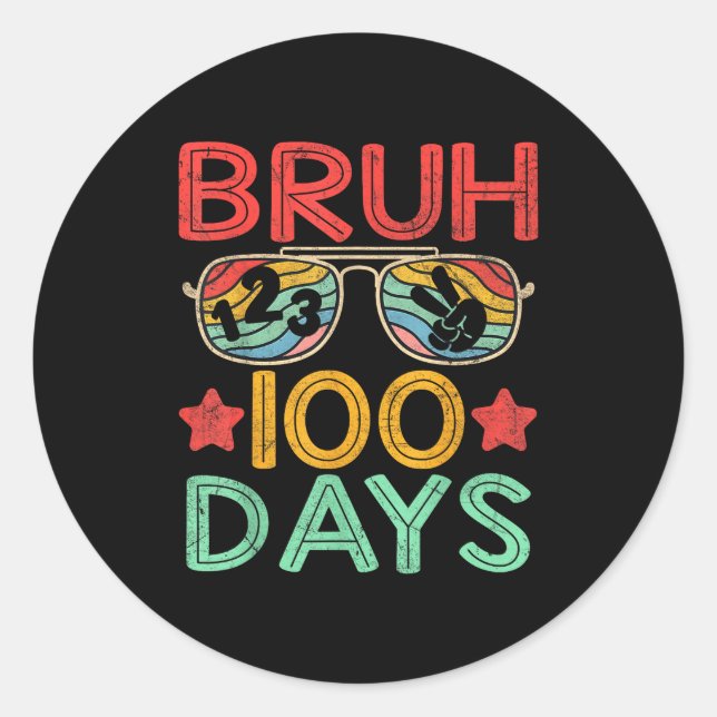 Adesivo Redondo Bruh 100 Days Of School 100th Day Of School Retro  (Frente)