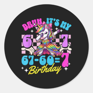 Adesivo Redondo Bruh 67-607 7º Aniversário Unicórnio Menina Dabbin