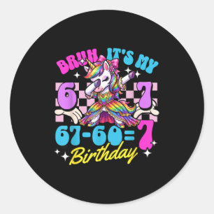 Adesivo Redondo Bruh 67-60=7 aniversário de 7 anos unicórnio menin