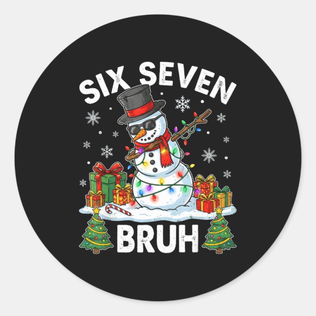 Adesivo Redondo Bruh 67 Six Seven Snowman Dabbing Christmas 6 7 Bo (Frente)