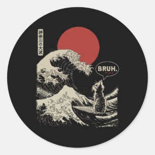 Adesivo Redondo 'Bruh.' A Grande Onda Kanagawa Divertido Gato de S