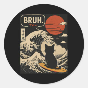 Adesivo Redondo Bruh. A Grande Onda Kanagawa Japonês Engraçado Sur