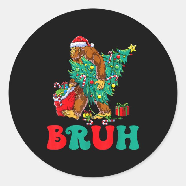 Adesivo Redondo Bruh Bigfoot Christmas Funny Christmas Tree Xmas S (Frente)