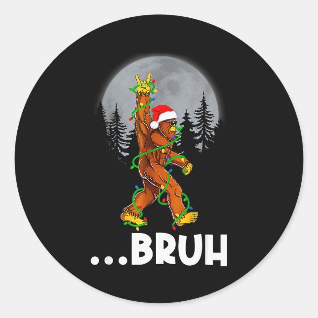Adesivo Redondo Bruh Bigfoot Christmas Shirt Christmas Tree Xmas S (Frente)