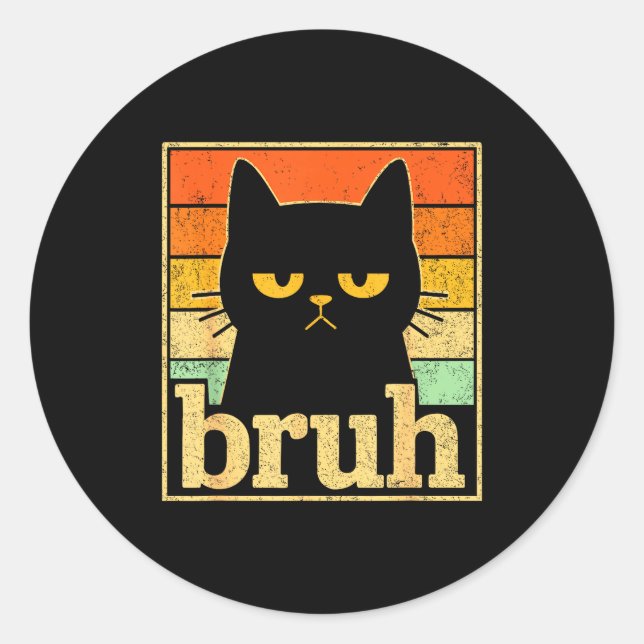 Adesivo Redondo Bruh Cat Meme Graphic – Funny Cat Retro Meme For T (Frente)