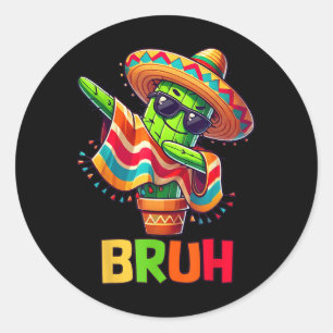 Adesivo Redondo Bruh Cinco De Mayo Partido Mexicano Dabbing Cactus