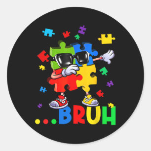 Adesivo Redondo Bruh Dabbing Puzzle Conscientização do Autismo Ado