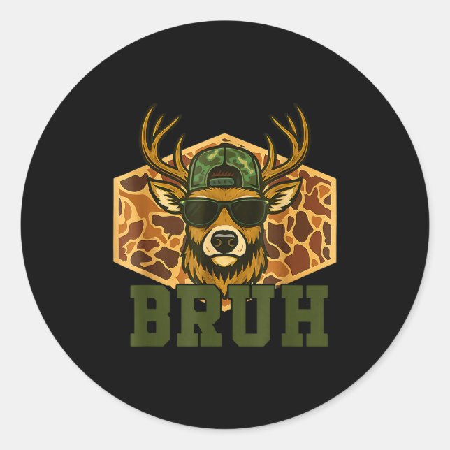 Adesivo Redondo Bruh Deer Funny Deer Hunting Camo Hat Youth Teens  (Frente)