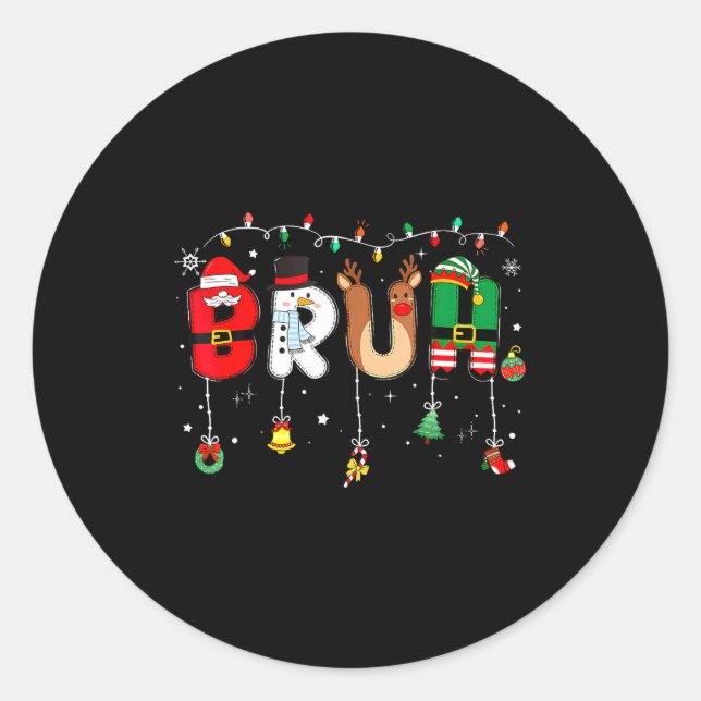 Adesivo Redondo Bruh Funny Christmas Red Plaid Teens Boys Kids Xma (Frente)