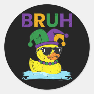 Adesivo Redondo Bruh Funny Duck Mardi Gras Rubber Duck Com Jester