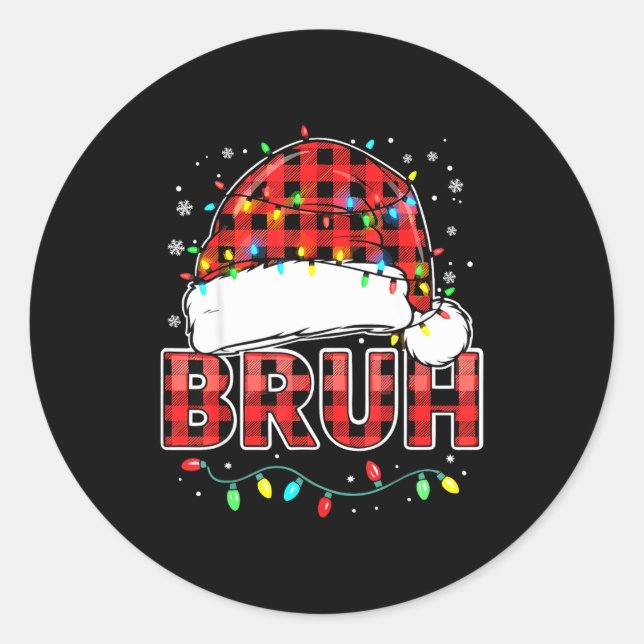 Adesivo Redondo Bruh Funny Santa Hat Lights Christmas  (Frente)
