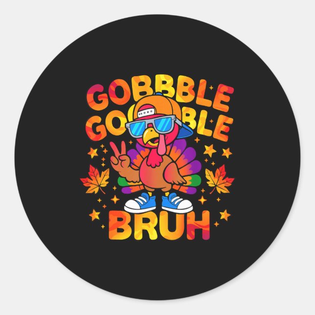 Adesivo Redondo Bruh Funny Thanksgiving Turkey Gobble Outfit Boys  (Frente)