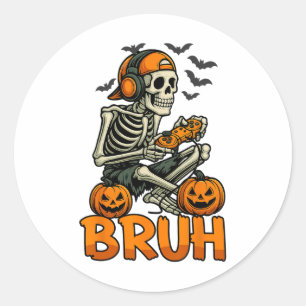 Adesivo Redondo Bruh Halloween Boys Kids Gamer Mens Skeleton Vídeo