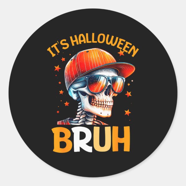 Adesivo Redondo Bruh Halloween Boys Kids Halloween Skeleton  (Frente)