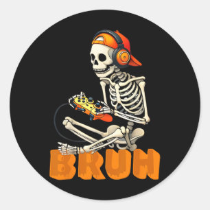Adesivo Redondo Bruh Halloween Esqueleto Gamer Vídeo Jogos Meninos