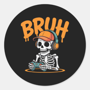 Adesivo Redondo Bruh Halloween Meninos Crianças Gamer Homens Esque