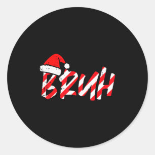 Adesivo Redondo Bruh Natal Cane de Açúcar Chapéu do Papai Noel Xma