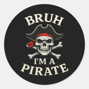 Adesivo Redondo Bruh Pirate Preguiçoso Caveira Bandana Finge que s
