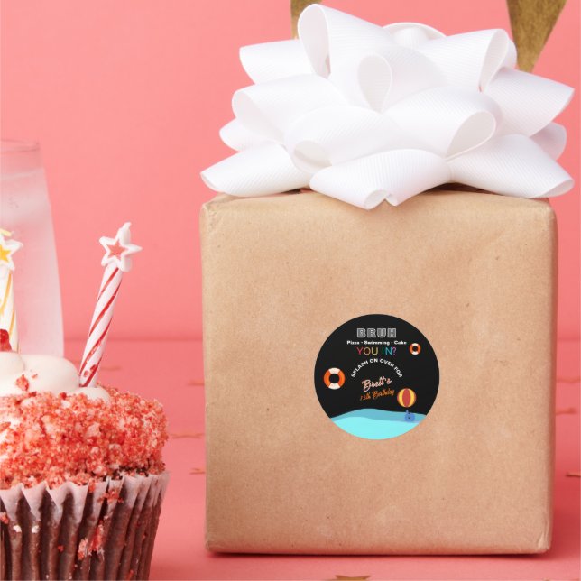 Adesivo Redondo Bruh Pool Party Birthday  (Festa)