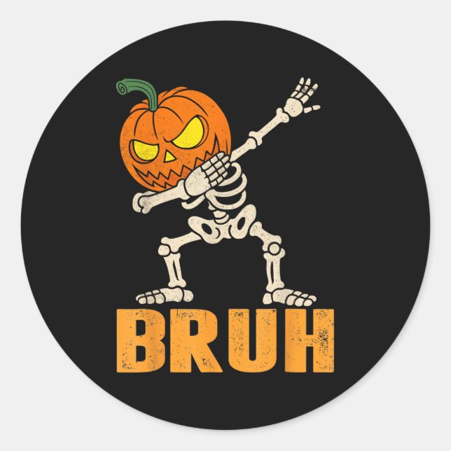 Adesivo Redondo Bruh Skeleton Halloween Dabbing Boys Pumpkin Jack (Frente)