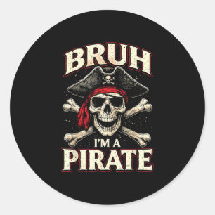 Adesivo Redondo Bruh um chapéu de caveira de pirata ossos cruzados