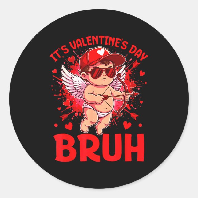 Adesivo Redondo Bruh Valentines Day Boys Kids Funny Heart Valentin (Frente)