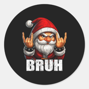Adesivo Redondo Bruh Vintage Rock On Papai Noel Pijamas De Natal H