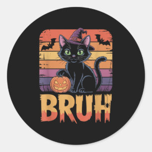 Adesivo Redondo Bruh Witch Cat Pumpkin Shirt Meme