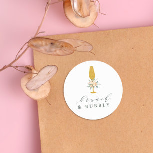 Adesivo Redondo Brunch de Noiva com Champanhe Dourado Floral & Bub