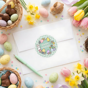 Adesivo Redondo Brunch de Páscoa & Caça aos Ovos Xadrez Verde