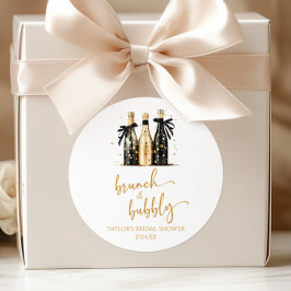 Adesivo Redondo Brunch e Bubbly Champagne Dourado Chá de Noiva