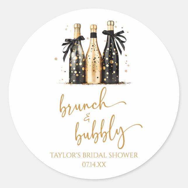 Adesivo Redondo Brunch e Bubbly Champagne Gold Bridal Shower (Frente)
