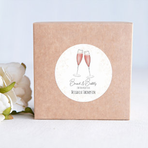 Adesivo Redondo Brunch e Bubbly de Chá de Noiva Rosa em Aquarela
