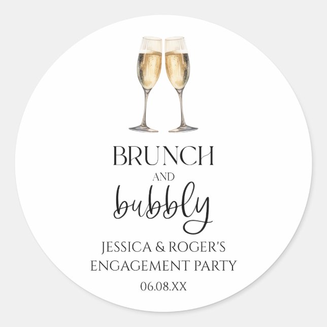 Adesivo Redondo Brunch e Bubbly Favor de Brunch de Noivado (Frente)
