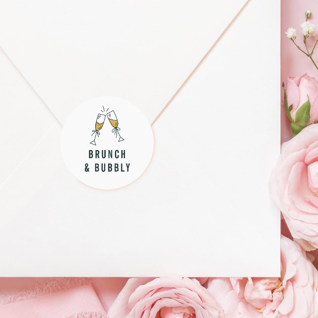 Adesivo Redondo Brunch e Champanhe Dourado com Falsa Cintura de Fa (Round Sticker Mock-up)