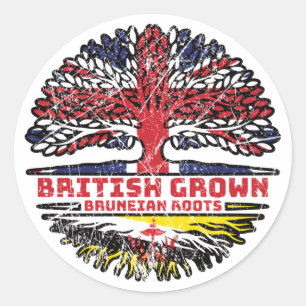 Adesivo Redondo Brunei Bruneie British Tree Roots Flag