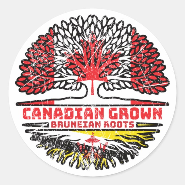 Adesivo Redondo Brunei Bruneie canadense canadense Tree Roots Flag (Frente)
