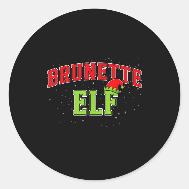 Adesivo Redondo Brunette Elf Christmas Family Matching Group Xmas  (Frente)