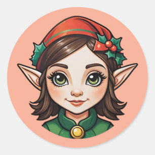 Adesivo Redondo Brunette Elf Portrait