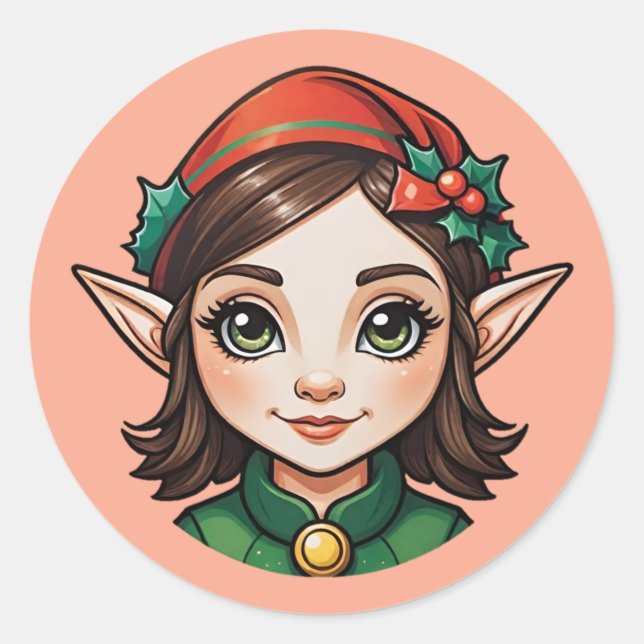 Adesivo Redondo Brunette Elf Portrait (Frente)