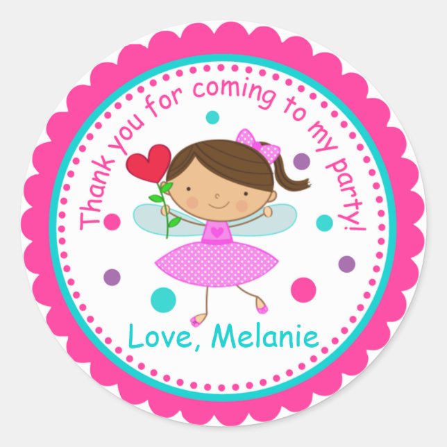 Adesivo Redondo Brunette Fairy Princess Birthday Sticker (Frente)