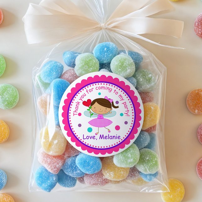 Adesivo Redondo Brunette Fairy Princess Birthday Sticker (Criador carregado)