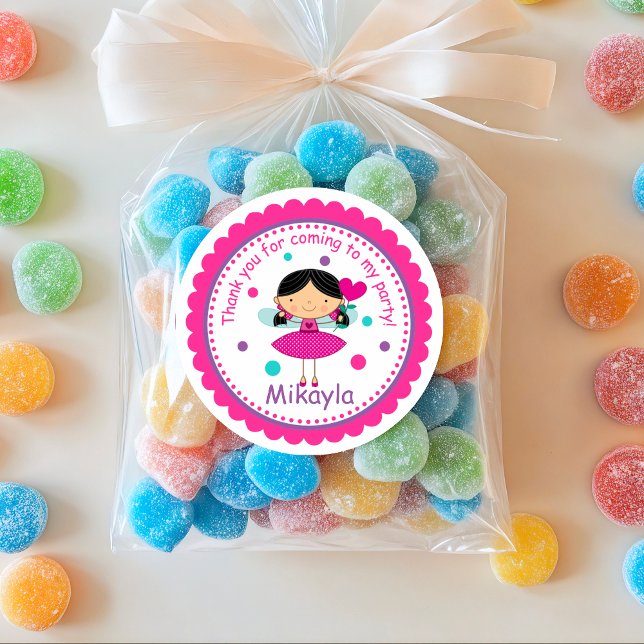 Adesivo Redondo Brunette Fairy Princess Birthday Sticker (Criador carregado)